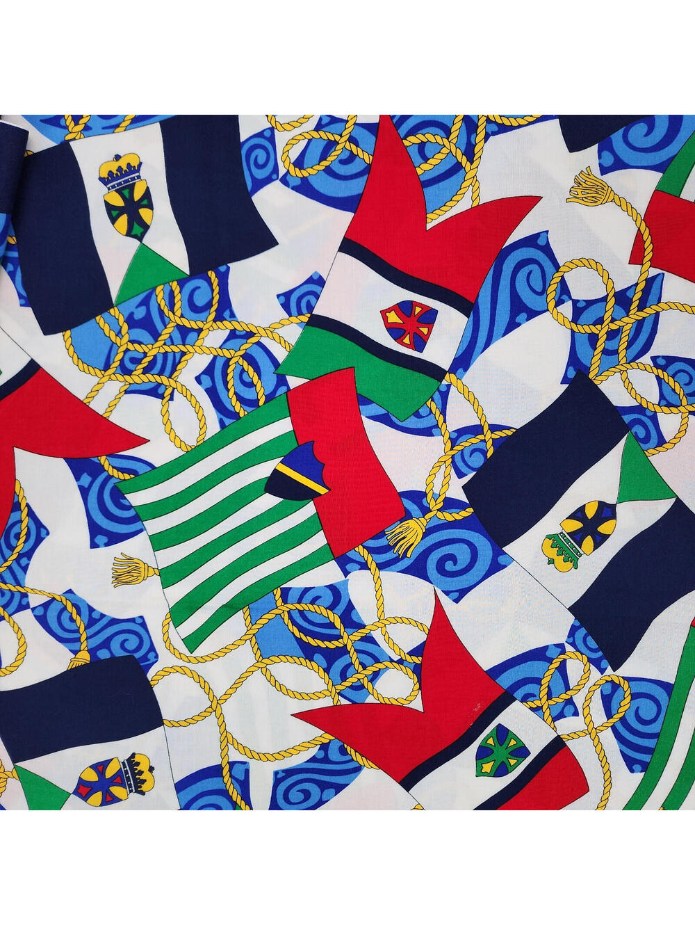 Colorful Flags, Sailing Ropes, Soft on White Cotton Fabric Remnant, 119×58 In